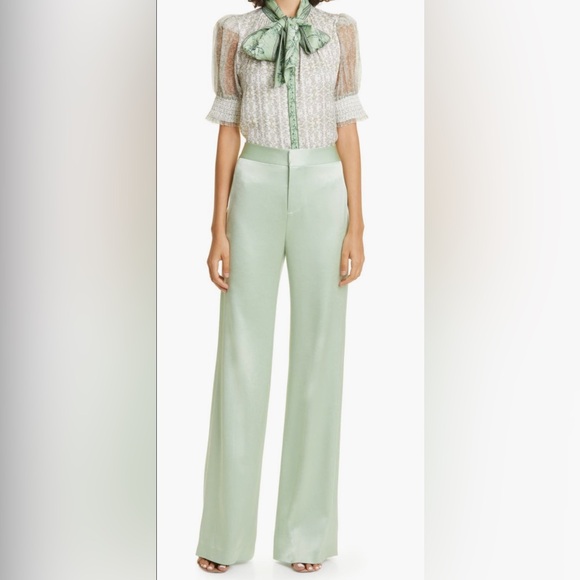 Alice + Olivia Pants - Alice + Olivia Deanna Stretch Cotton Satin
Bootcut Pants Color Green Tea size 14